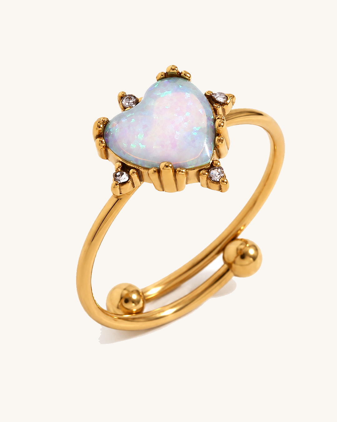 Moon Opal Heart - złoty pierścionek sercem