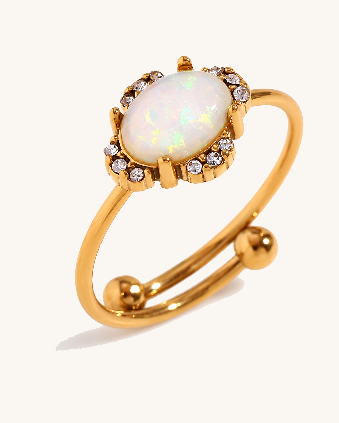 Moon Opal Oval - złoty pierścionek z opalizującym owalem